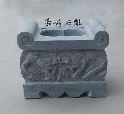 石雕廠家加工青石墓地香爐刻雙龍浮雕燒香爐祭祀擺件包郵